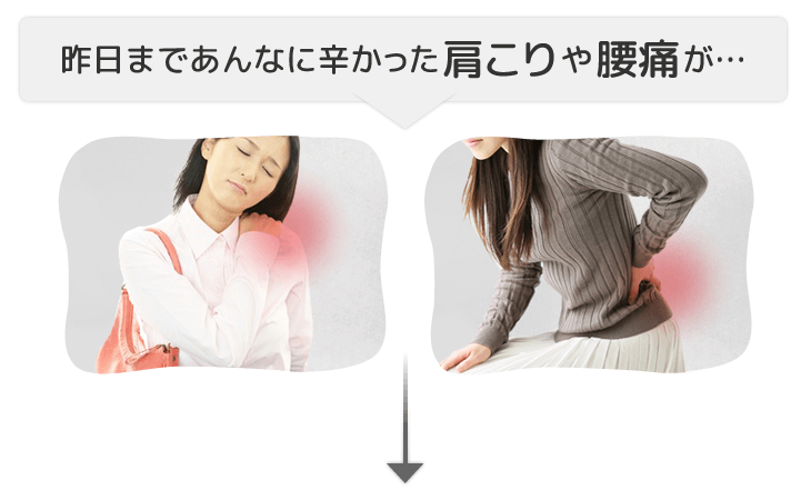 昨日まで辛かった肩や腰がびっくりするほど軽くなった